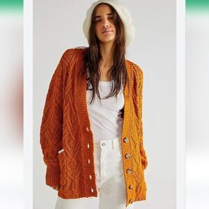 Free People Women's Montana Cable Cardi in Pumpkin Pie Size S
